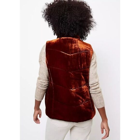 Loft Puffer Vest Women's Quilted Design Pockets Full Zip Rust Orange Velvet | L - Picture 6 of 13